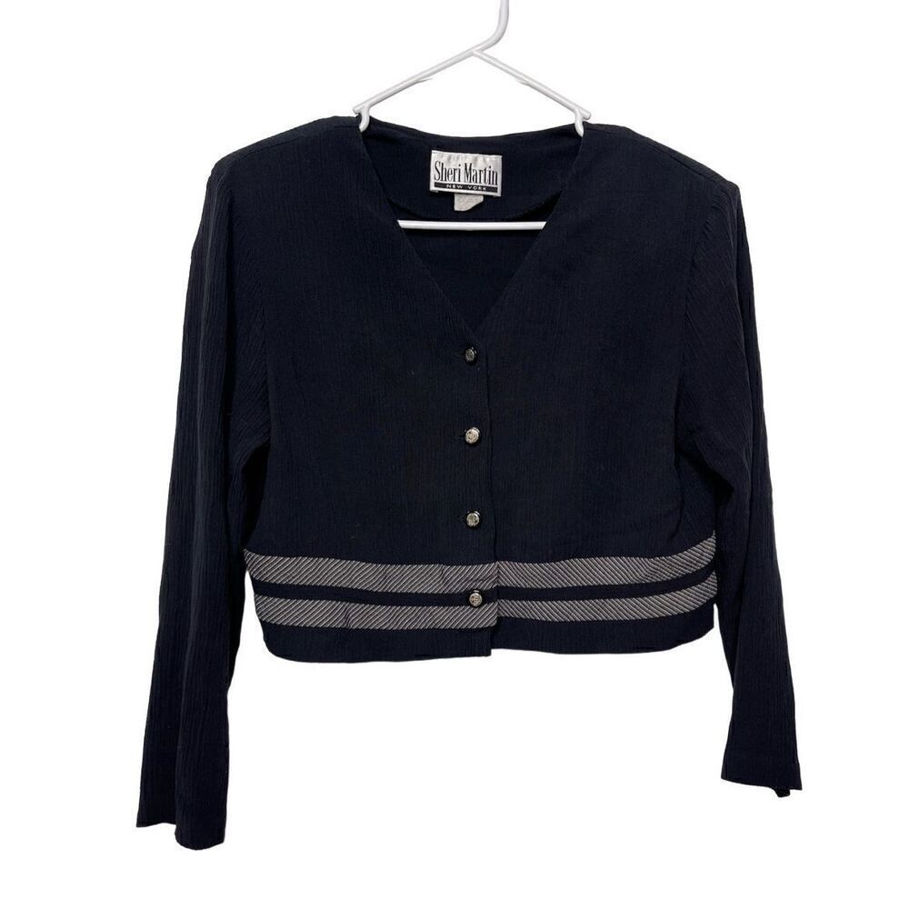 Vintage Sheri Martin Cropped Cardigan Women’s Black with White Stripes